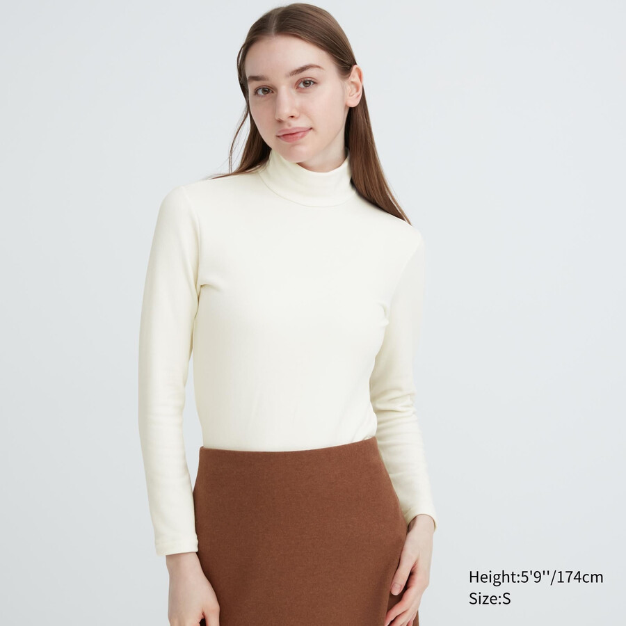 magliette termiche da donna uniqlo heattech ultra warm con collo alto e maniche lunghe bianche