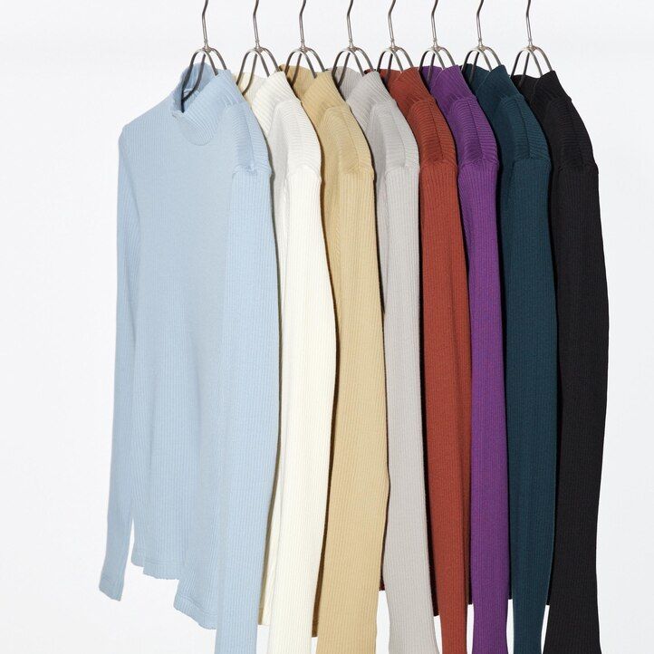 magliette a maniche lunghe con collo alto a coste uniqlo da donna arancione scuro