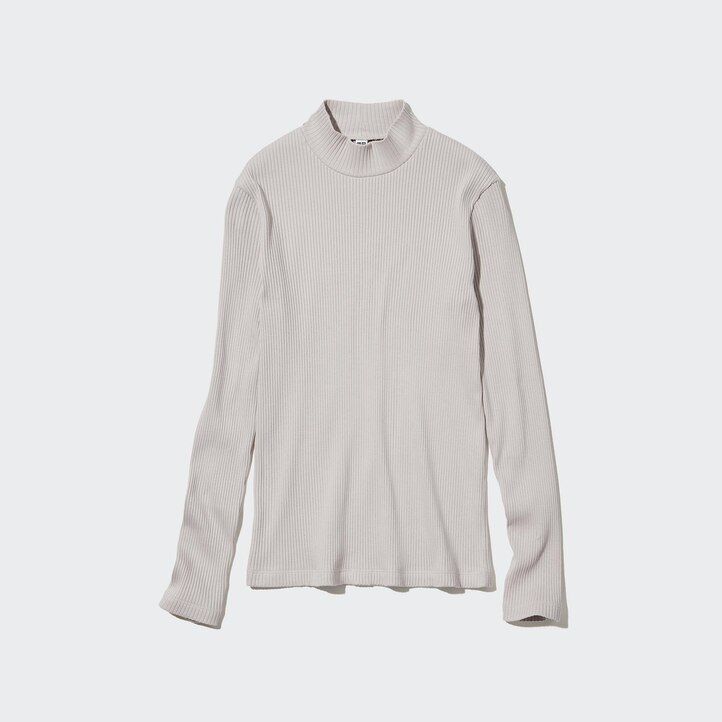 magliette a maniche lunghe con collo alto a coste uniqlo da donna arancione scuro