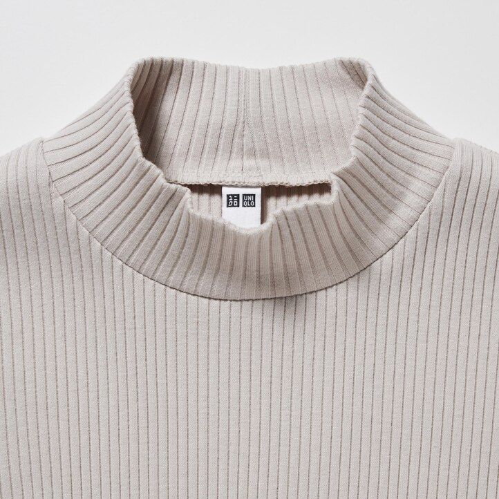 magliette a maniche lunghe con collo alto a coste uniqlo da donna arancione scuro