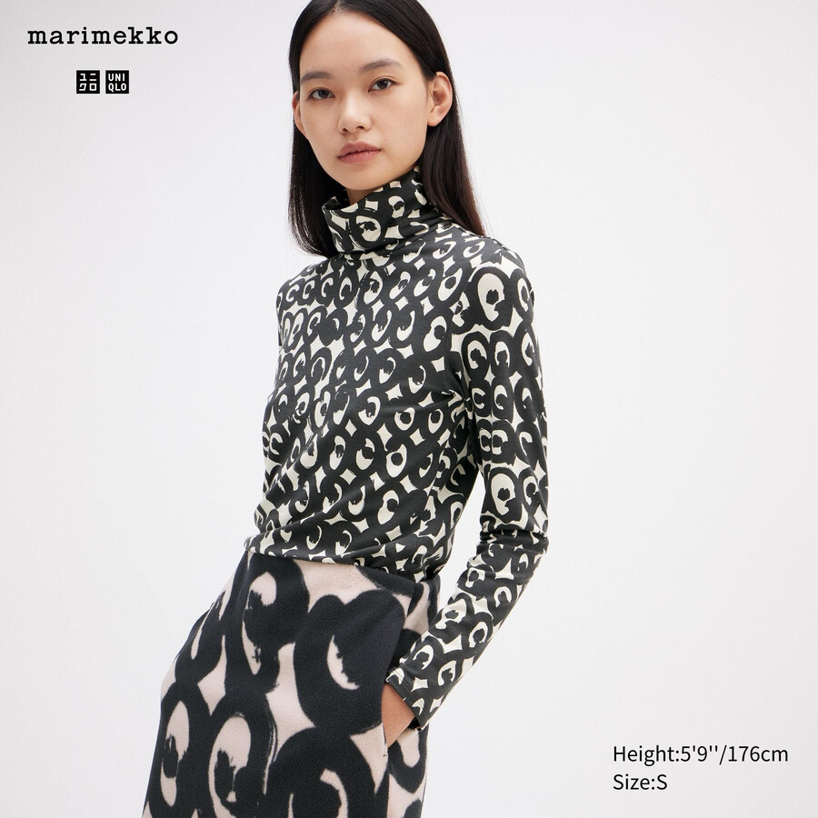 magliette termiche da donna con maniche a spirale e stampa uniqlo heattech nere