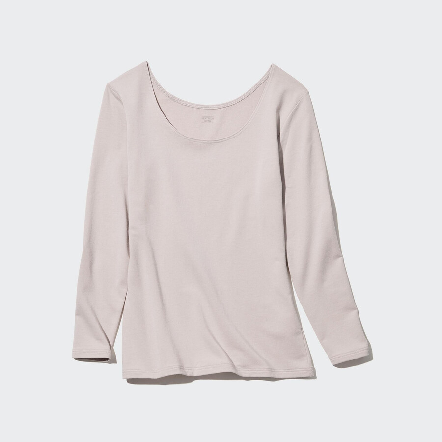 magliette termiche da donna uniqlo heattech extra warm cotton con scollo a barchetta e maniche lunghe colore grigio chiaro