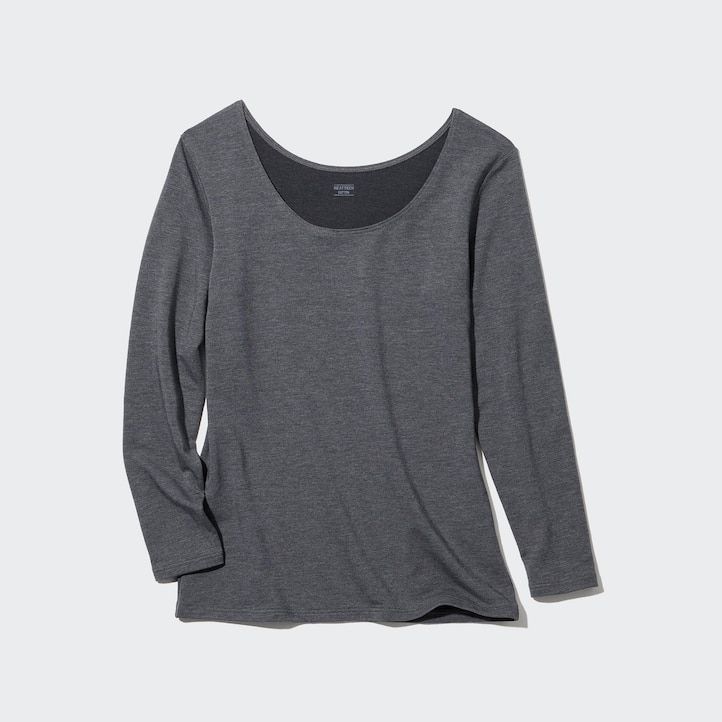 magliette termiche da donna uniqlo heattech extra warm cotton con scollo a barchetta e maniche lunghe colore grigio chiaro