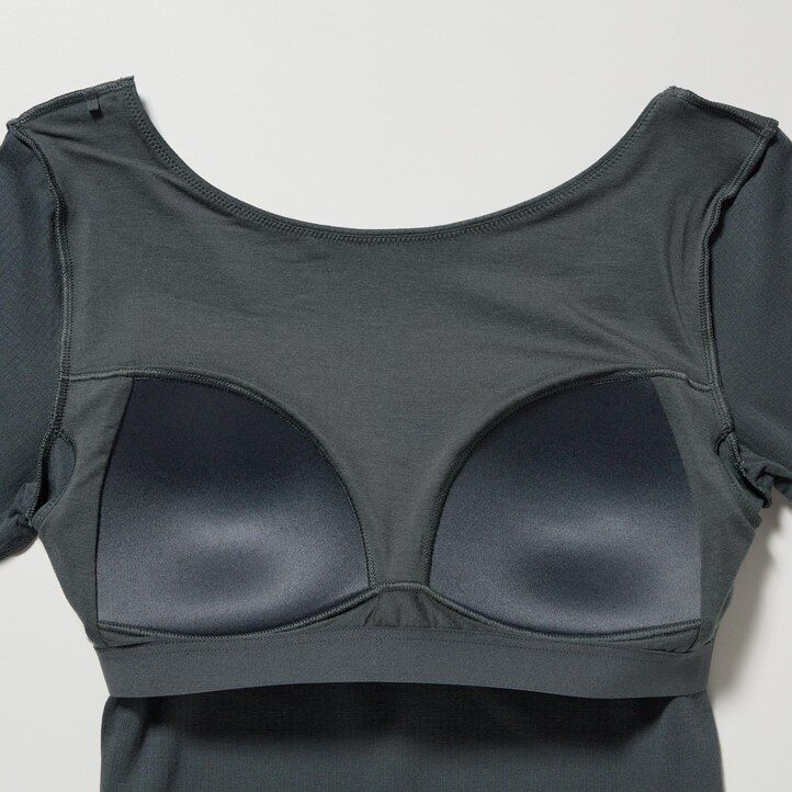 magliette termiche da donna uniqlo heattech con scollo a barchetta e maniche a coste colore verde scuro