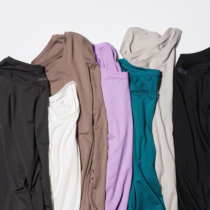 magliette termiche a maniche lunghe con scollo rotondo uniqlo heattech da donna colore grigio scuro
