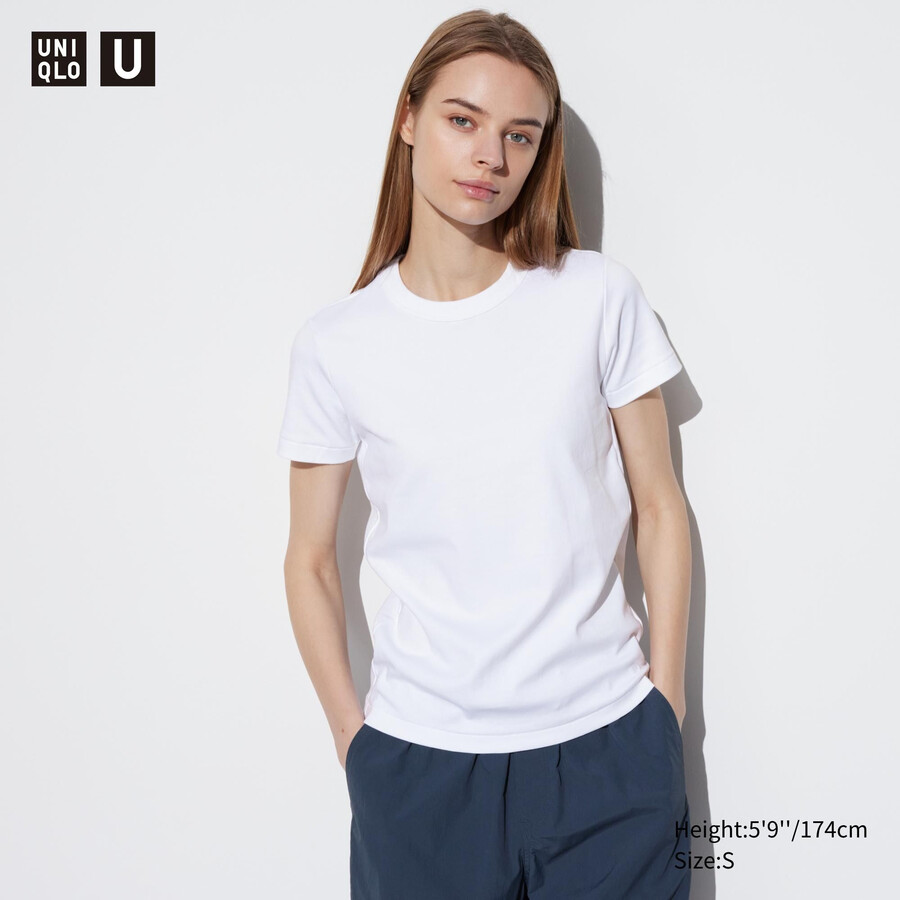 magliette a maniche lunghe con scollo rotondo uniqlo da donna bianche