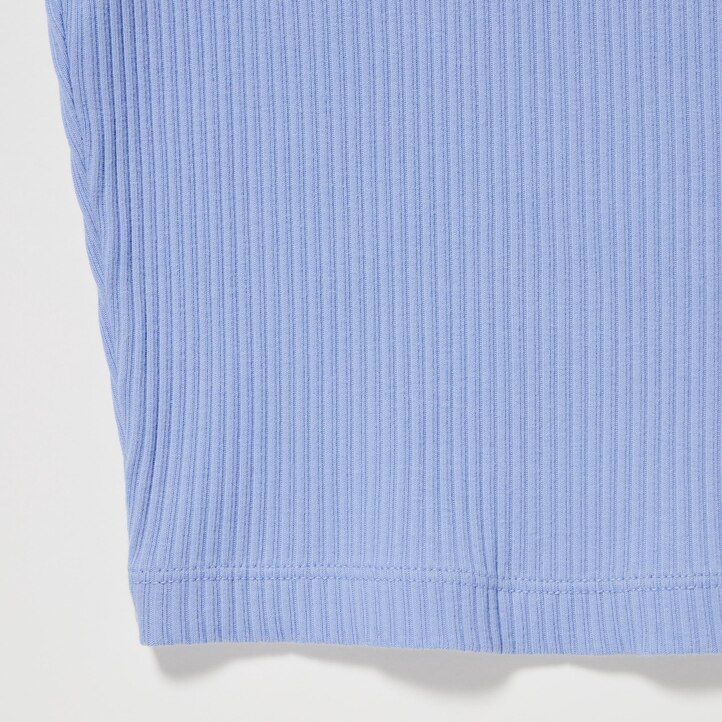 magliette da donna uniqlo rosa a coste corte con scollo rotondo