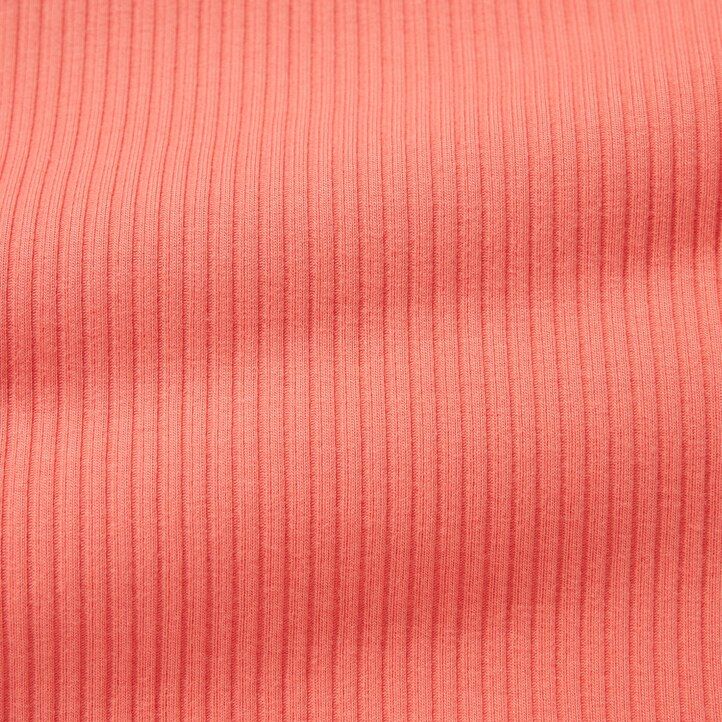 magliette da donna uniqlo rosa a coste corte con scollo rotondo