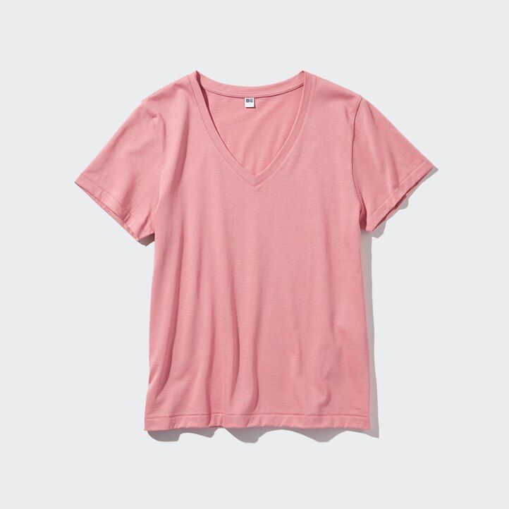 magliette da donna uniqlo blu in cotone supima 100 con scollo a v e maniche lunghe