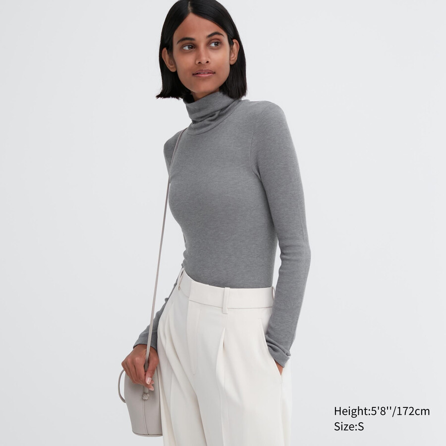 magliette termiche da donna uniqlo heattech extra warm seamless a coste e maniche lunghe grigie