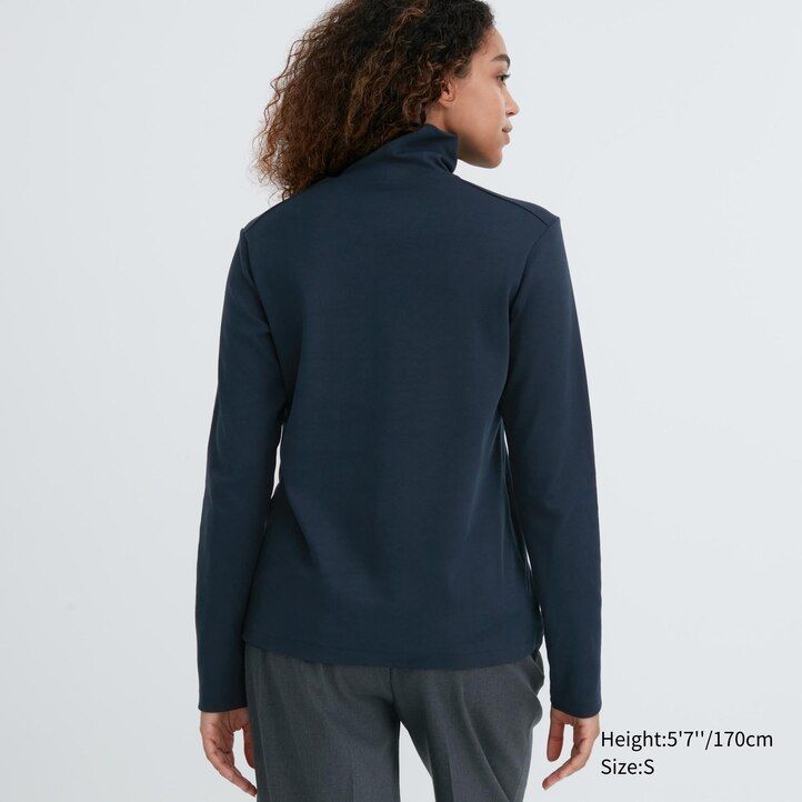 magliette a maniche lunghe elasticizzate in cotone liscio uniqlo da donna nere