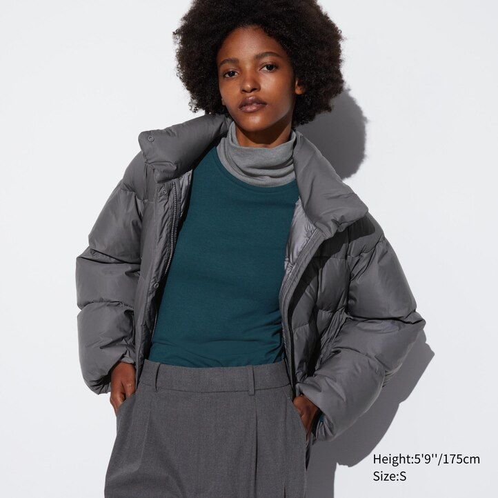 magliette termiche da donna uniqlo heattech extra warm cotton con scollo rotondo e maniche lunghe colore verde scuro