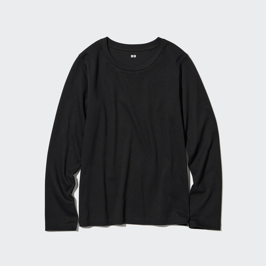 t-shirt da donna uniqlo smooth stretch cotton con scollo rotondo e maniche corte nere