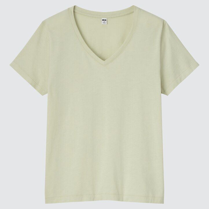 t-shirt da donna uniqlo 100 cotone supima con scollo a v colore verde chiaro