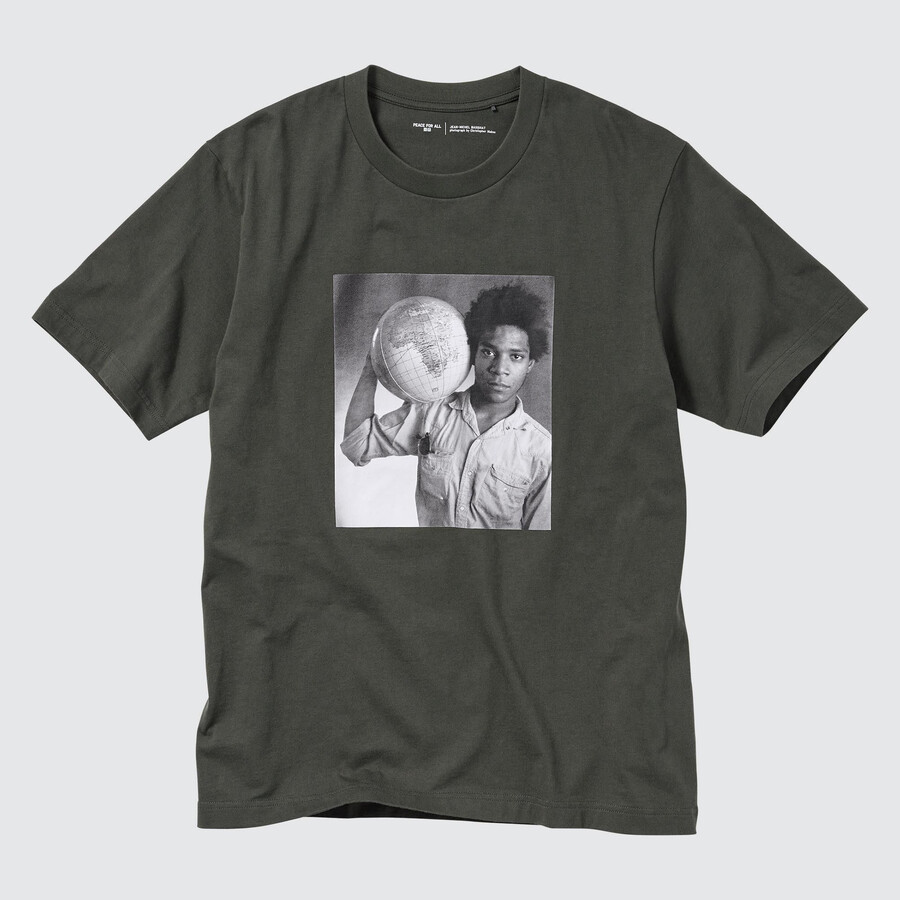 t-shirt da donna uniqlo peace for all graphic jean michel basquiat e christopher makos grigio scuro