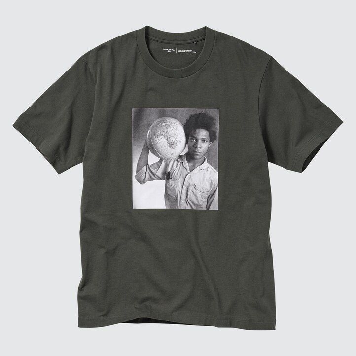 t-shirt da donna uniqlo peace for all graphic jean michel basquiat e christopher makos grigio scuro