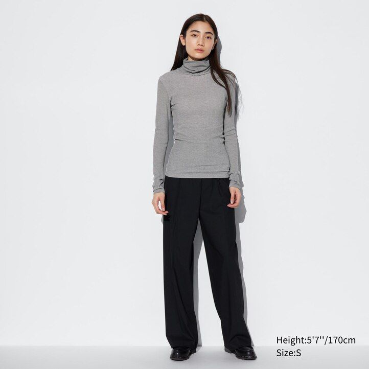 magliette termiche da donna uniqlo heattech extra warm senza cuciture a righe e a coste con maniche lunghe bianche