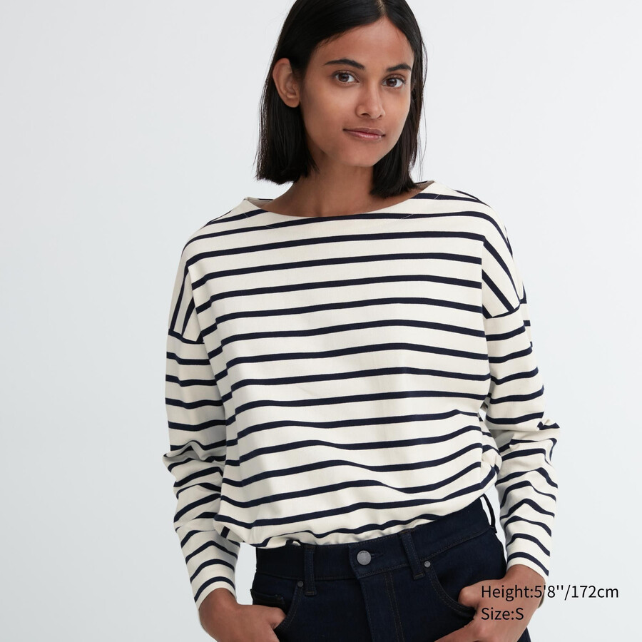 magliette a maniche lunghe a righe uniqlo da donna bianche