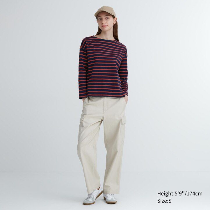 magliette a maniche lunghe a righe uniqlo da donna bianche