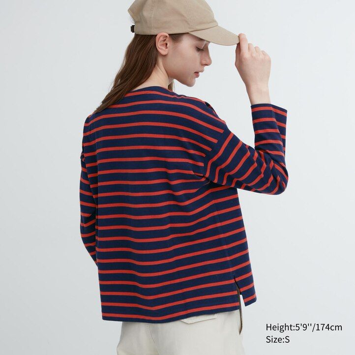 magliette a maniche lunghe a righe uniqlo da donna bianche