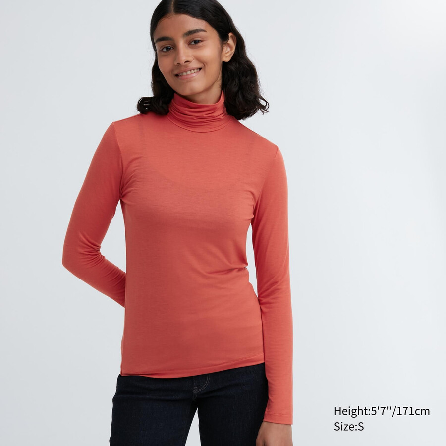 magliette termiche a maniche lunghe ultra leggere uniqlo heattech da donna arancioni