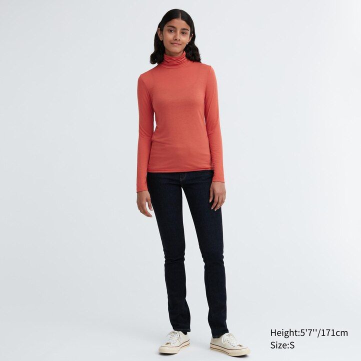 magliette termiche a maniche lunghe ultra leggere uniqlo heattech da donna arancioni