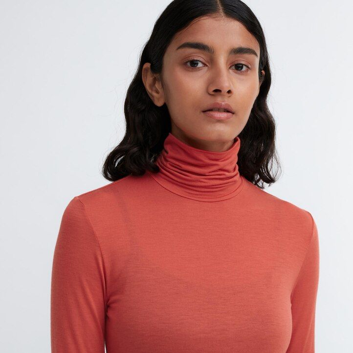 magliette termiche a maniche lunghe ultra leggere uniqlo heattech da donna arancioni