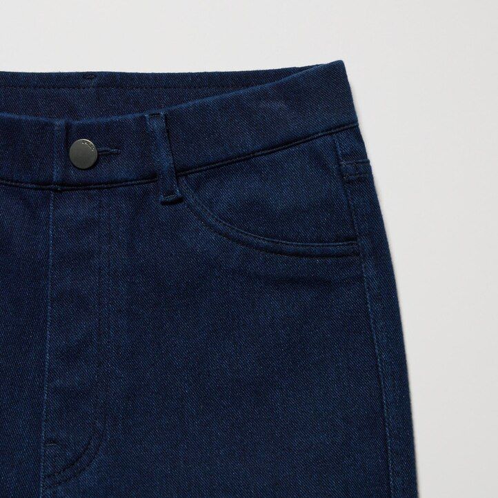 top a vita alta in denim ultra elasticizzato heattech uniqlo da donna blu