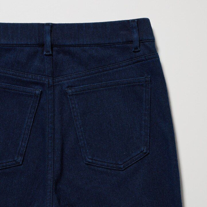 top a vita alta in denim ultra elasticizzato heattech uniqlo da donna blu