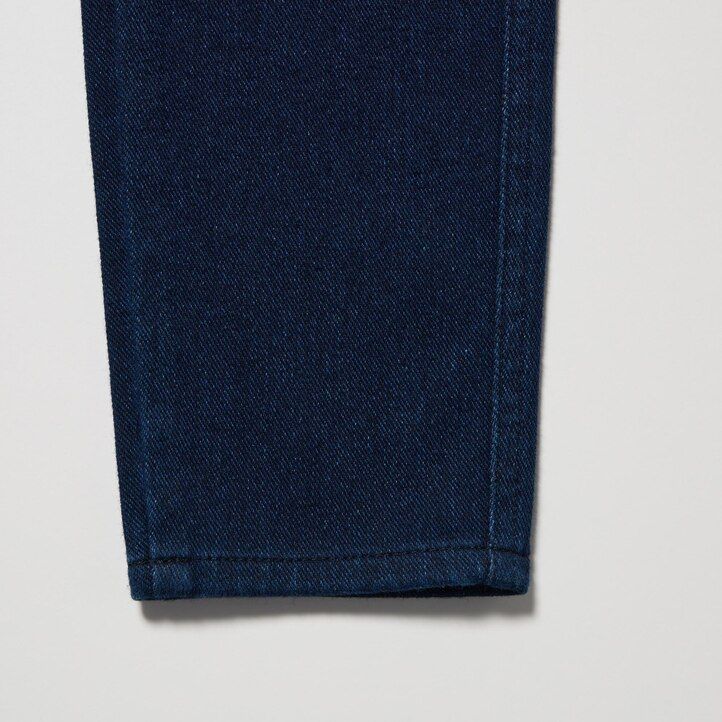 top a vita alta in denim ultra elasticizzato heattech uniqlo da donna blu
