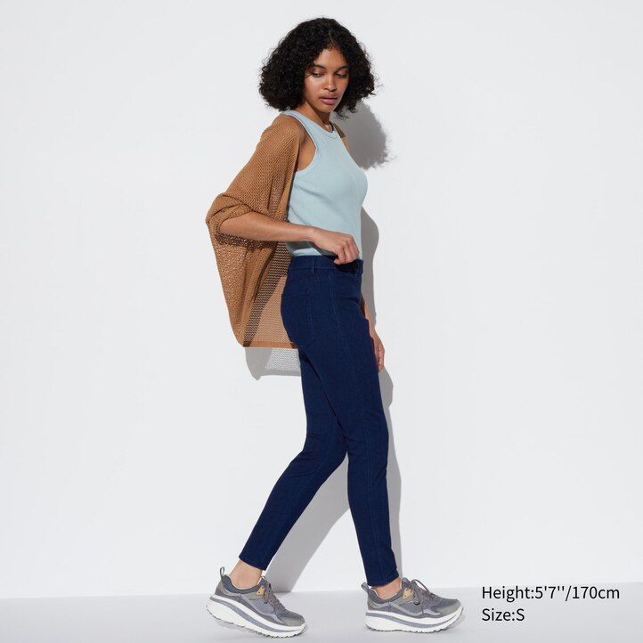 top in denim ultra elasticizzato uniqlo da donna blu