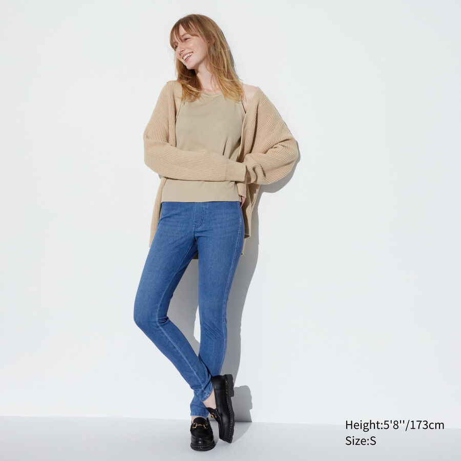 top in denim ultra elasticizzato uniqlo da donna blu