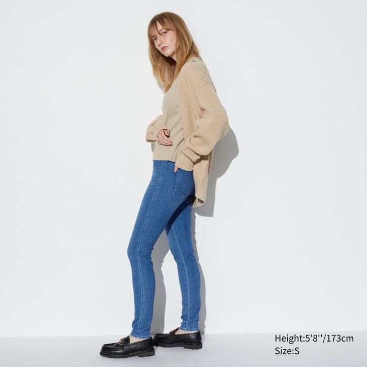 top in denim ultra elasticizzato uniqlo da donna blu