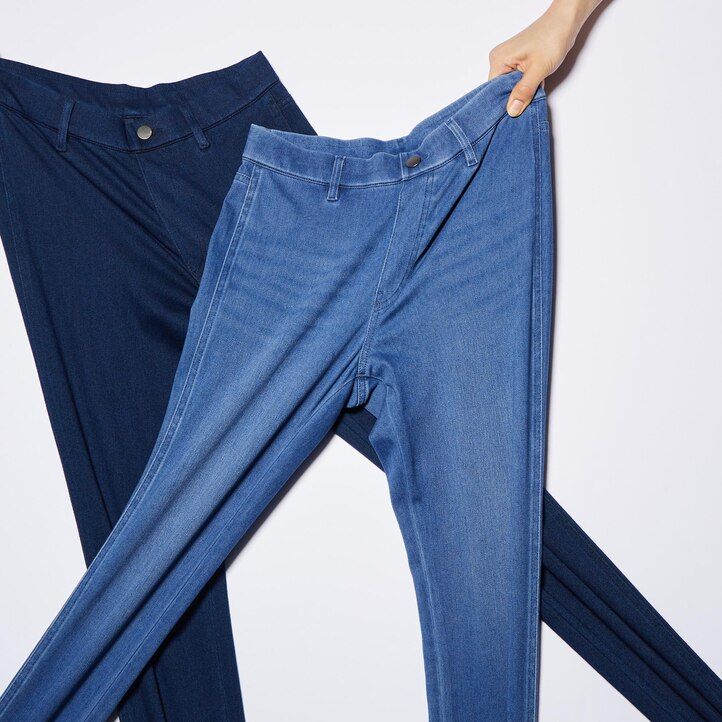 top in denim ultra elasticizzato uniqlo da donna blu