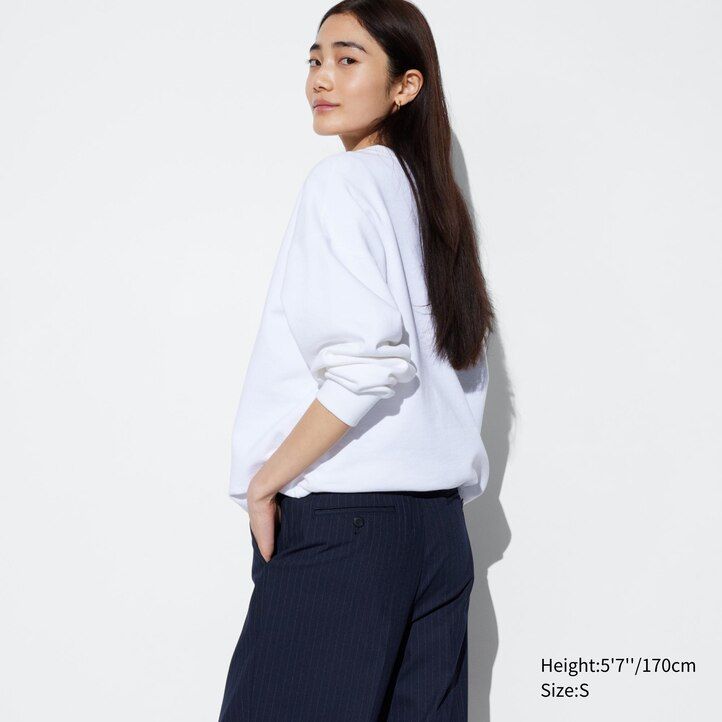 top a righe con gamba larga e plissettate da donna uniqlo blu navy