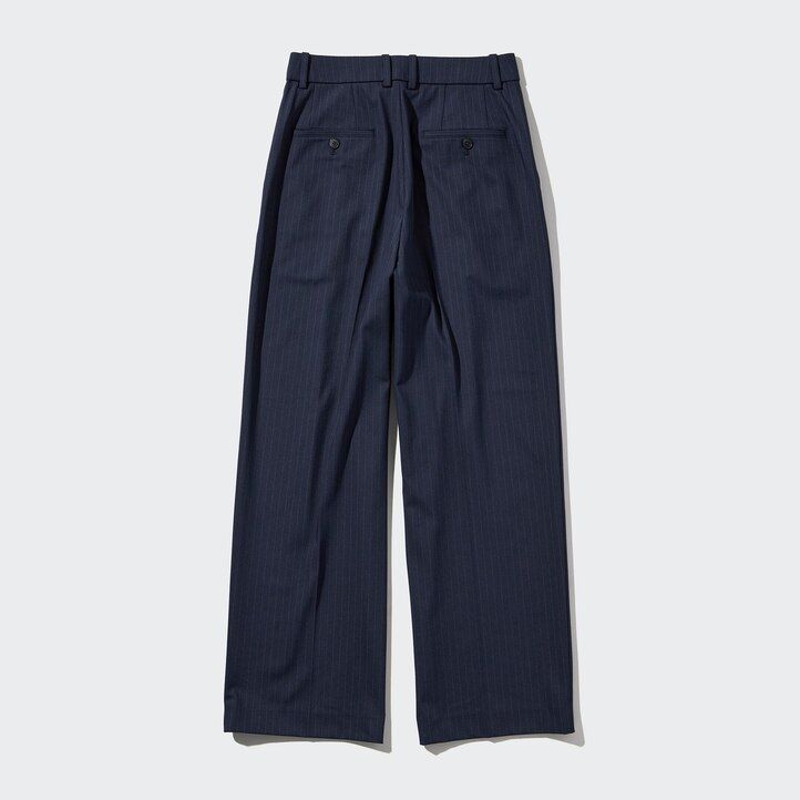 top a righe con gamba larga e plissettate da donna uniqlo blu navy
