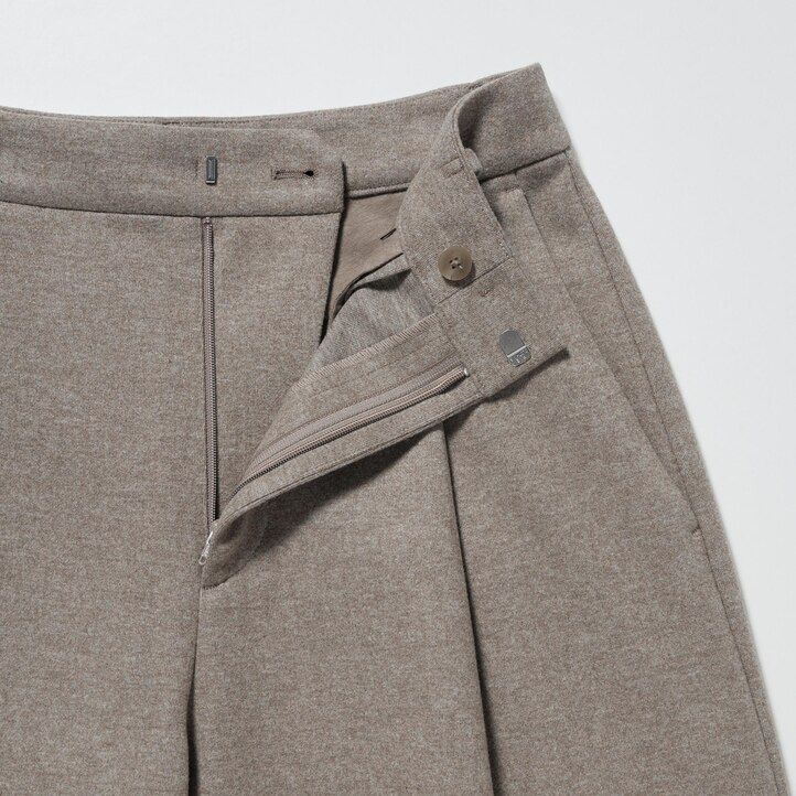 top da donna uniqlo in jersey spazzolato con pieghe a gamba larga beige
