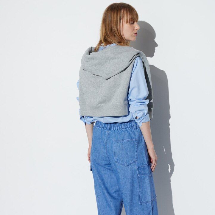 top da donna uniqlo in denim blu con taglio dritto e largo