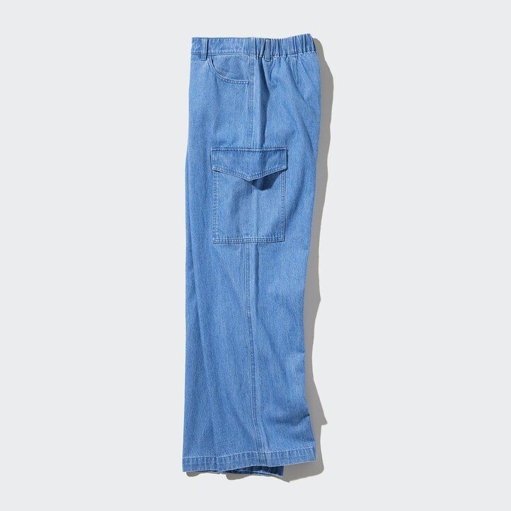 top da donna uniqlo in denim blu con taglio dritto e largo