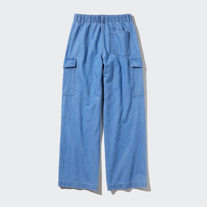 top da donna uniqlo in denim blu con taglio dritto e largo
