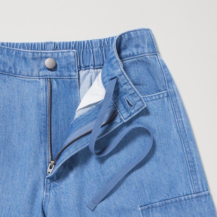 top da donna uniqlo in denim blu con taglio dritto e largo