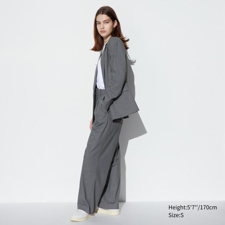 top a gamba larga plissettato uniqlo da donna colore oliva