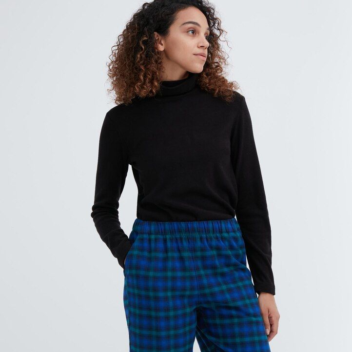 top da donna in flanella uniqlo blu