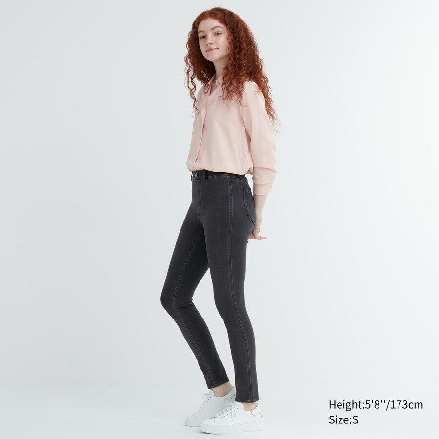 top da donna in denim ultra elasticizzato uniqlo grigio scuro