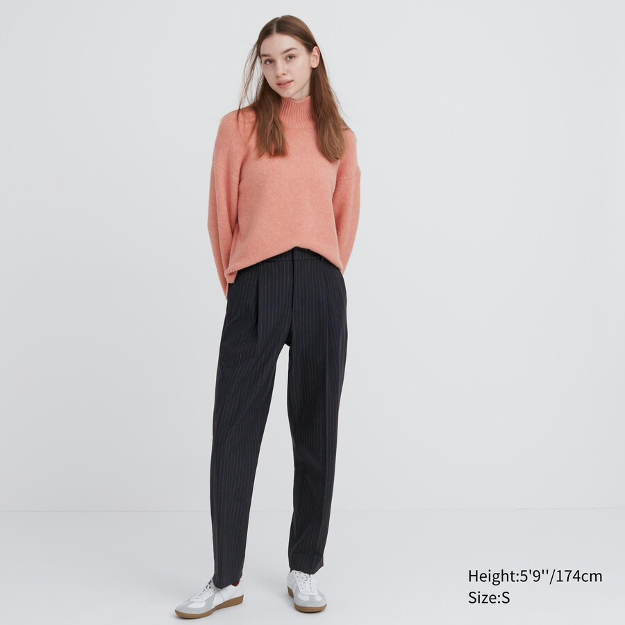 top da donna a righe uniqlo heattech blu navy con pieghe