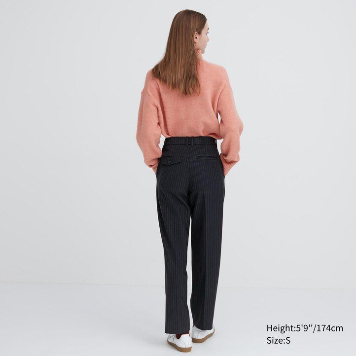 top da donna a righe uniqlo heattech blu navy con pieghe