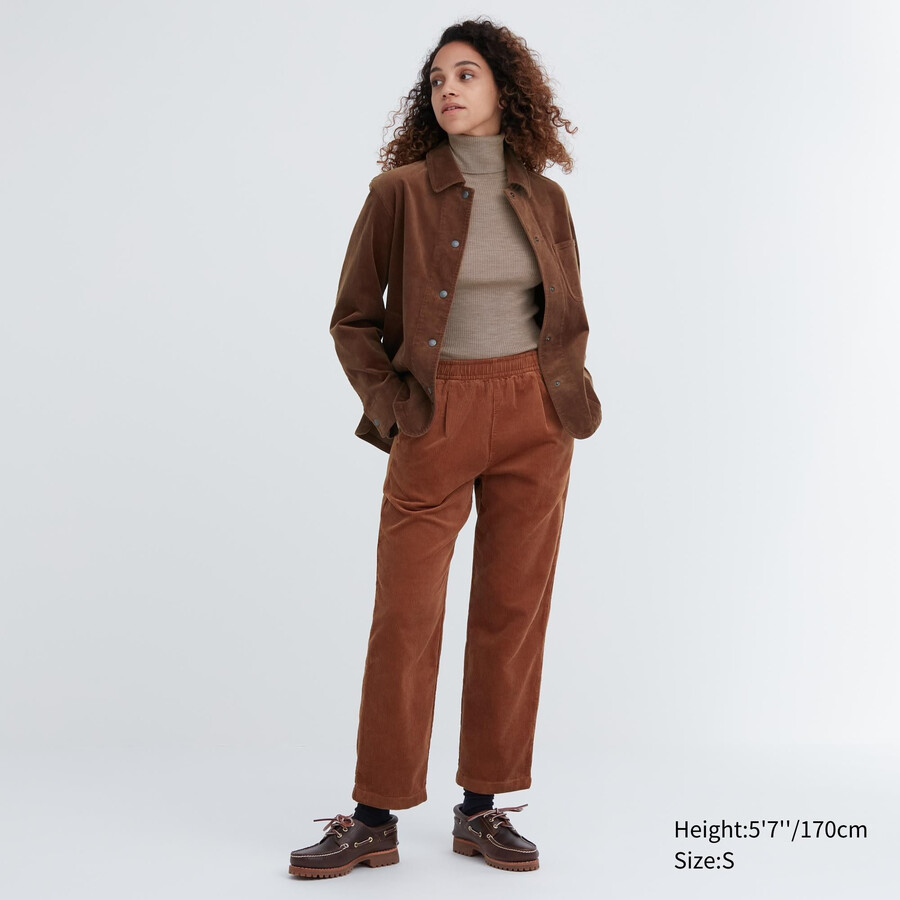top da donna uniqlo in velluto a coste marrone vestibilità rilassata lunghezza alla caviglia