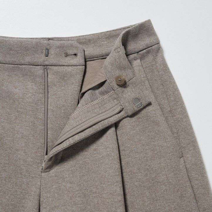 top a gamba larga plissettato in jersey spazzolato uniqlo da donna beige