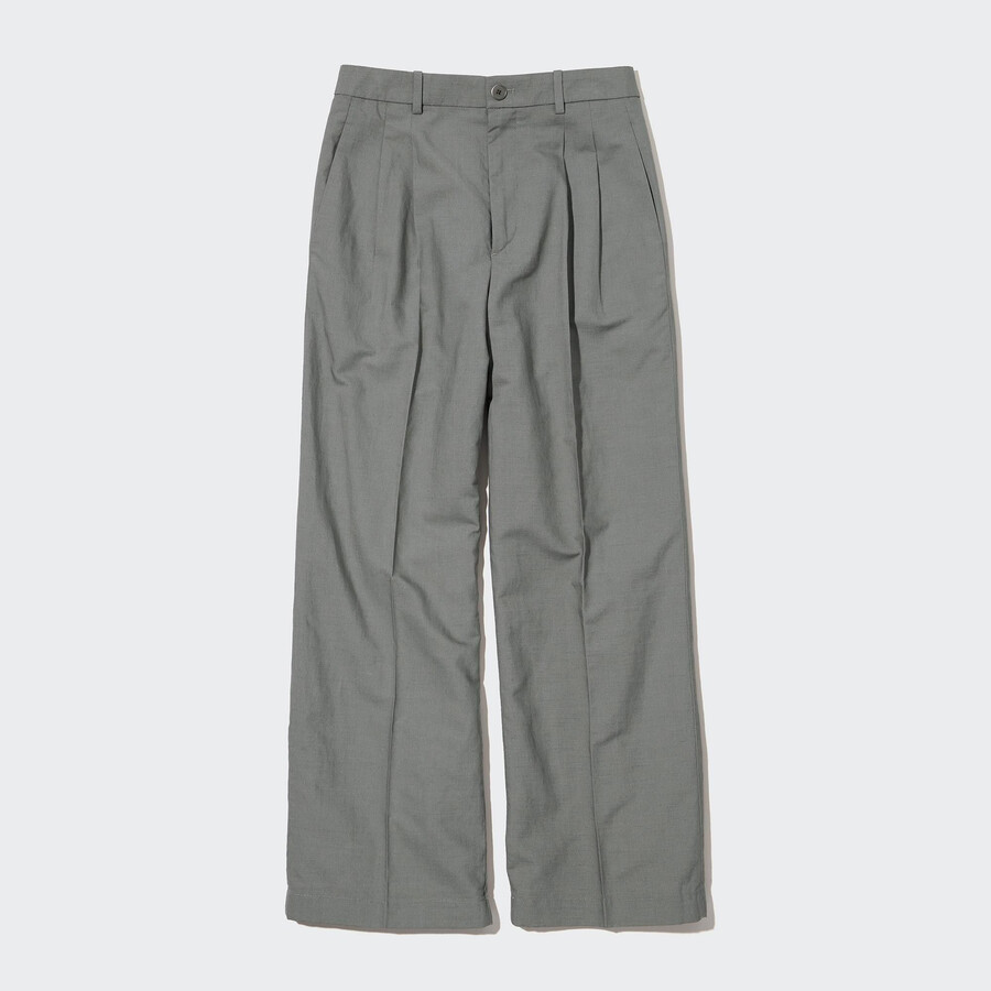 top da donna uniqlo in misto lino con gamba larga e plissettature colore oliva