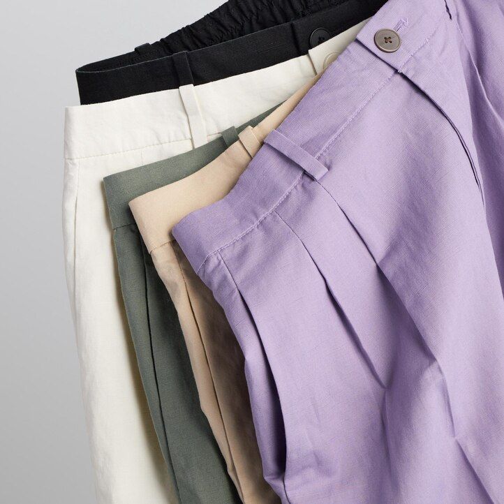 top da donna uniqlo in misto lino con gamba larga e plissettature colore oliva